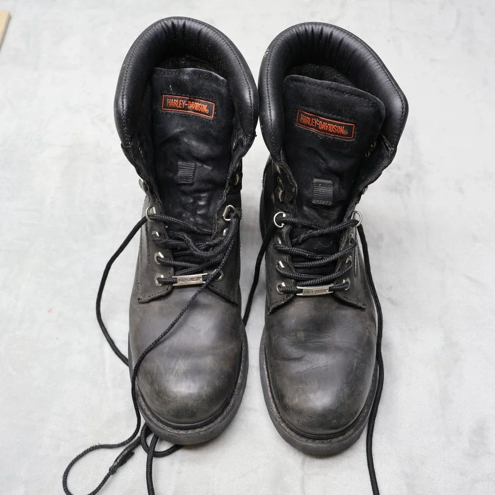 Harley Davidson Leather Boots Mens 10 Black Biker Motorcycle Lug Sole Vintage